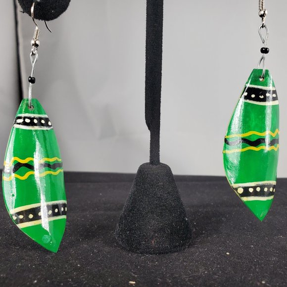 Hand Crafted Jewelry - Hand Crafted Hand Painted Coconut Shell Earrings